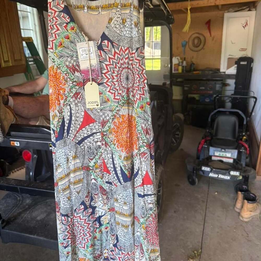 Jodifl Maxi Dress Size Large Multi Color Geometric Tank Dress NWT